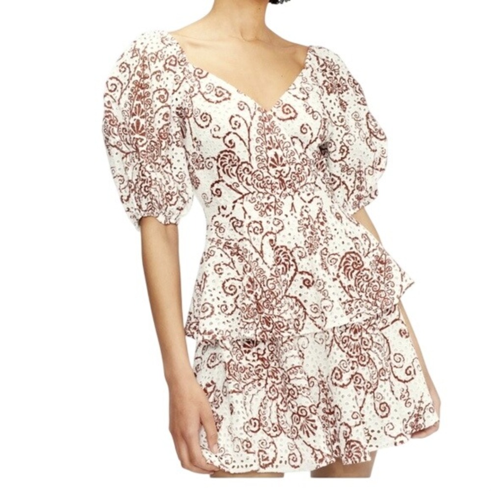 Ted Baker London Elizaaa Broderie Mini Dress White Brown Size 10